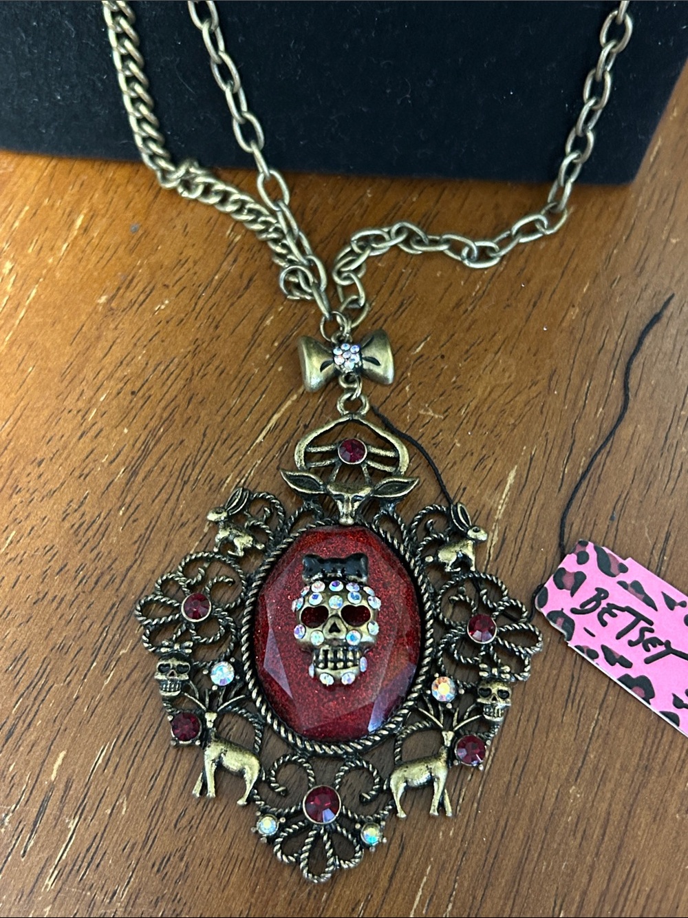 Vintage Betsey Johnson Red Skull Pendant Necklace - Statement Women’s Jewelry